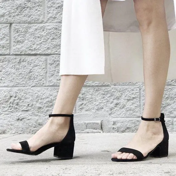 STEVE MADDEN Black Suede Block Heel Sandals