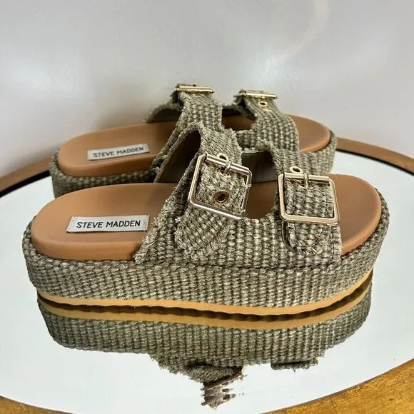 STEVE MADDEN Karrigan Womens Platform Sandals in Olive Size US 7.5