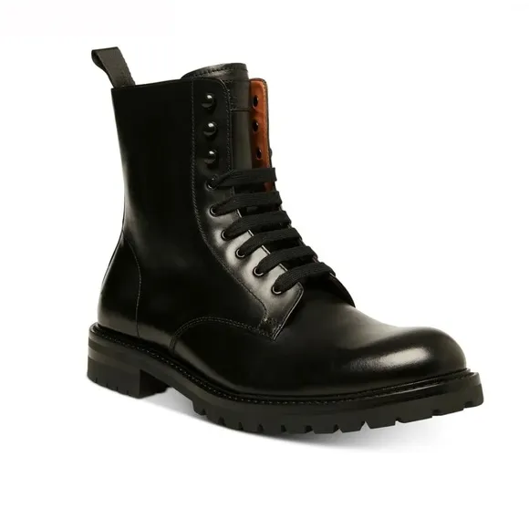 Steve Madden Kommbat Black Leather Boots Size 8