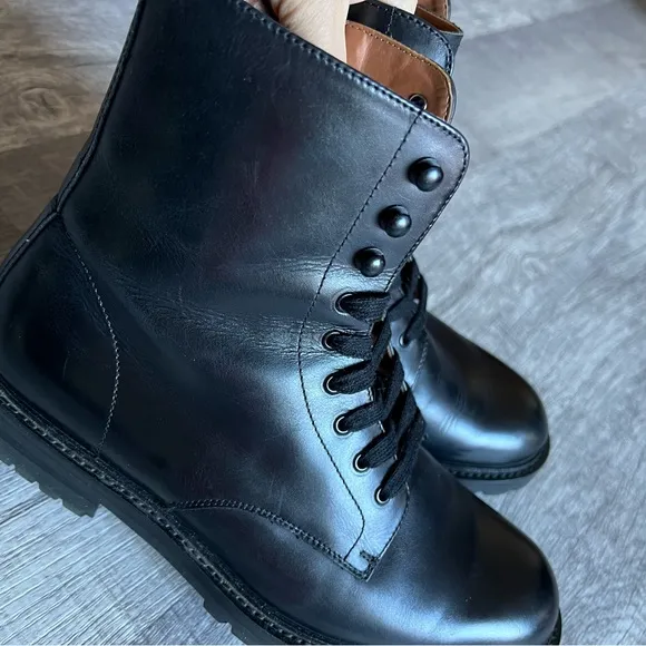 Steve Madden Kommbat Black Leather Boots Size 8