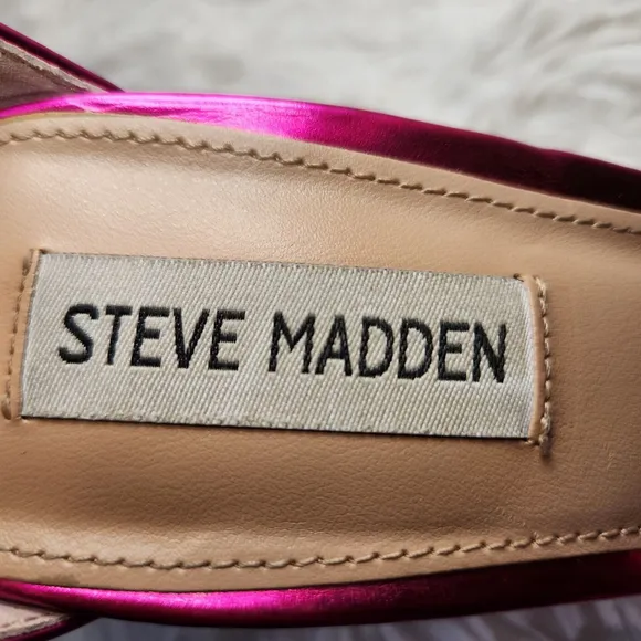 Steve Madden Partay Stilleto Sandals in Pink Metal Womens 7 Barbie Core Heels