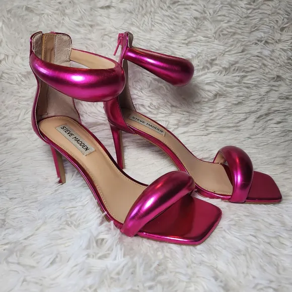 Steve Madden Partay Stilleto Sandals in Pink Metal Womens 7 Barbie Core Heels