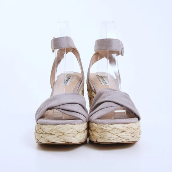 Steve Madden Poloma Textile Wedge Sandals Gray Women Size 7.5
