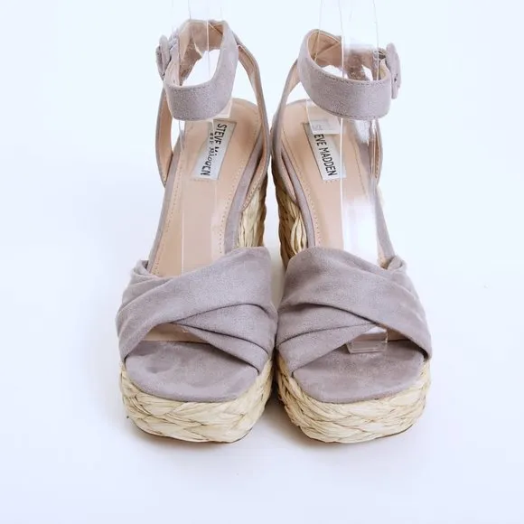 Steve Madden Poloma Textile Wedge Sandals Gray Women Size 7.5