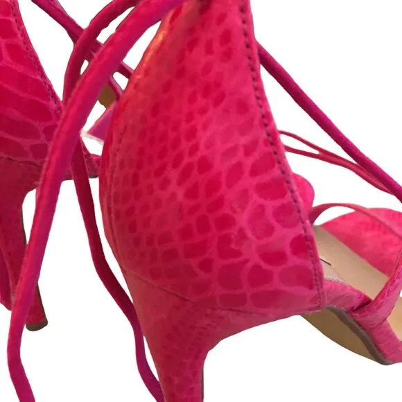 Steve Madden Sandals Strappy High Heel Hot Pink Snake President Women’s Size 6.5