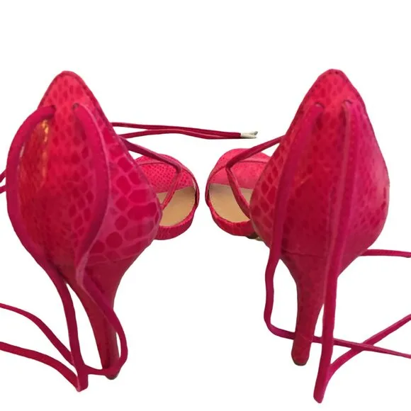 Steve Madden Sandals Strappy High Heel Hot Pink Snake President Women’s Size 6.5
