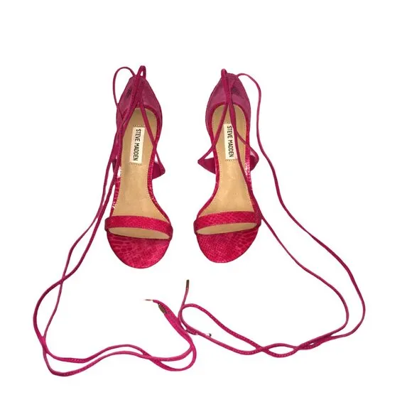 Steve Madden Sandals Strappy High Heel Hot Pink Snake President Women’s Size 6.5