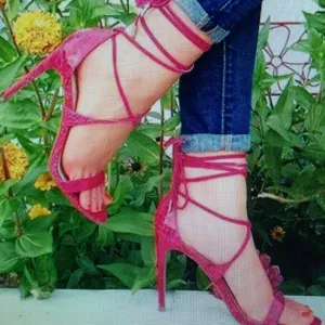 Steve Madden Sandals Strappy High Heel Hot Pink Snake President Women’s Size 6.5