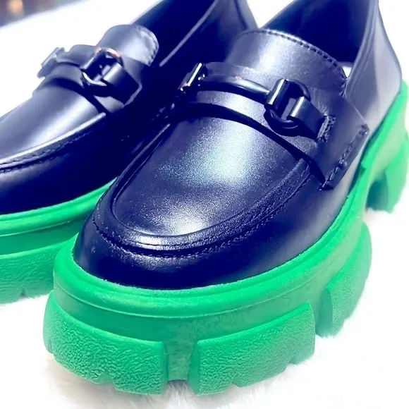 Steve Madden Size 6 Waterproof Bright Green Lug Sole Round Toe Loafers NEW