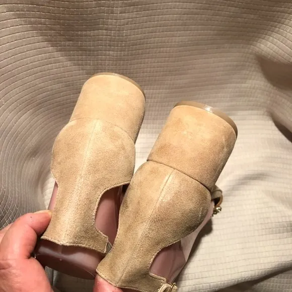 Steve Madden Tan Suede Malay Embellished Ankle Strap Block Heel Sandals, 8