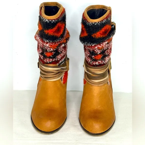 Steve Madden‎ Tolteca Cognac Mid Calf Boots Southwest/Boho Sz 6