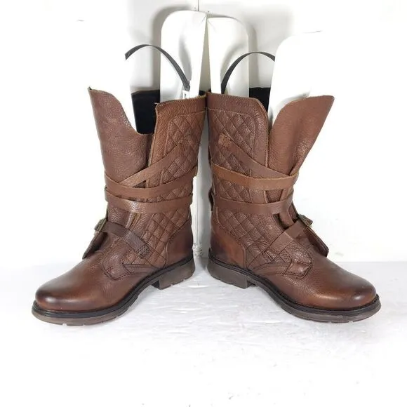 Steve Madden Women's Banddit US7,5M Leather Brown Strappy Moto Biker Boots