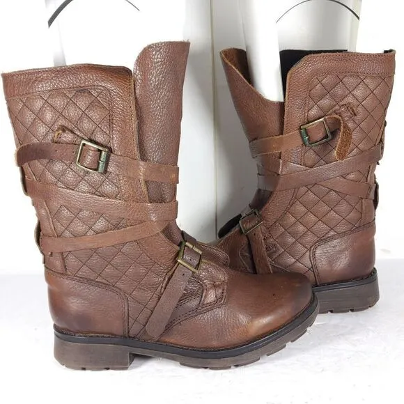 Steve Madden Women's Banddit US7,5M Leather Brown Strappy Moto Biker Boots