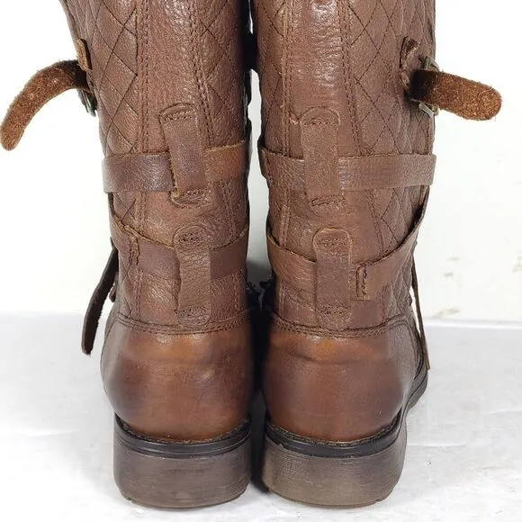 Steve Madden Women's Banddit US7,5M Leather Brown Strappy Moto Biker Boots