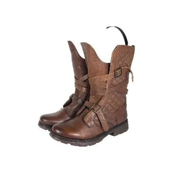 Steve Madden Women's Banddit US7,5M Leather Brown Strappy Moto Biker Boots