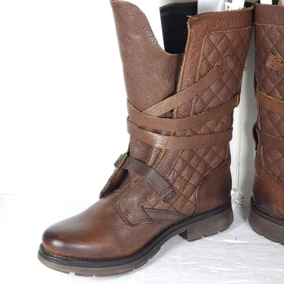 Steve Madden Women's Banddit US7,5M Leather Brown Strappy Moto Biker Boots