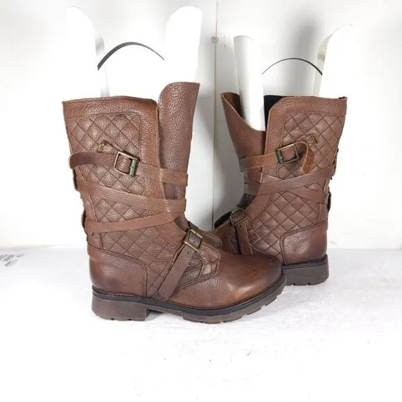 Steve Madden Women's Banddit US7,5M Leather Brown Strappy Moto Biker Boots