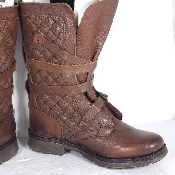 Steve Madden Women's Banddit US7,5M Leather Brown Strappy Moto Biker Boots