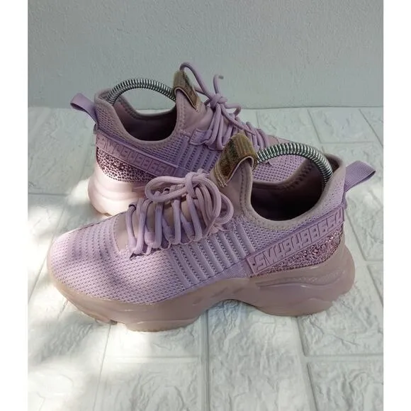 Steve Madden Women's Sneakers Maxima Glitzy Gum Lilac Purple Lace Up Size 8.5