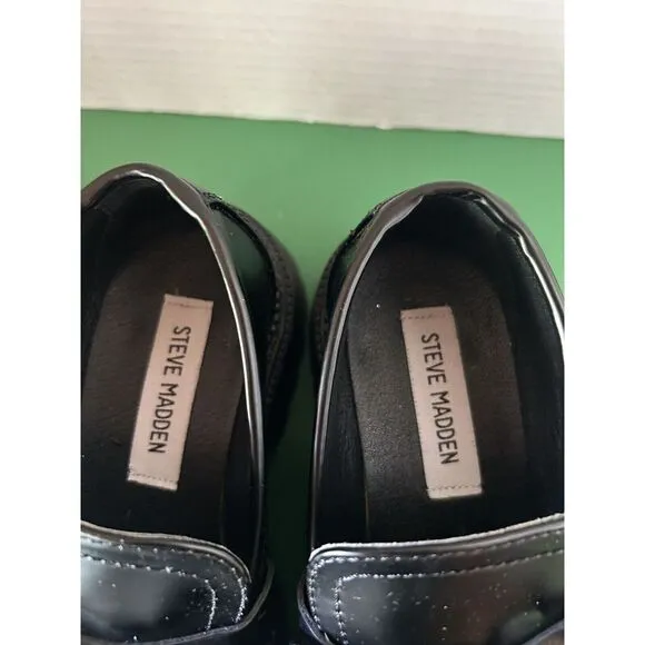 Steve Madden Women's/Girls Black Chunky Platform Loafers w/ chains Size 5 Bianca