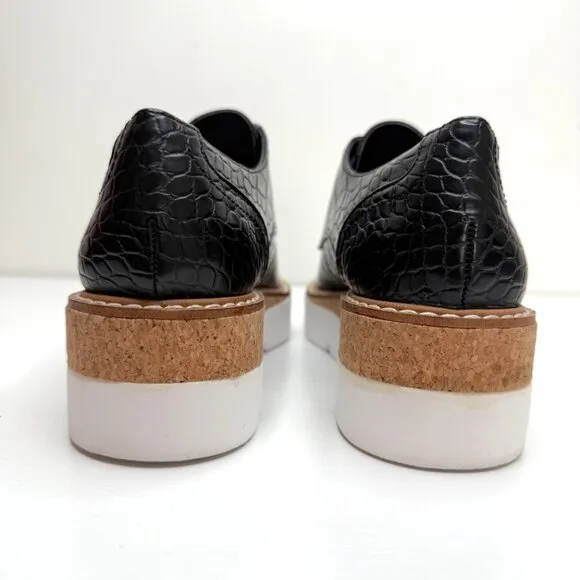 Steve Madden Wrenley Lace Up Platform Oxford Loafers Womens 7.5 Black Moc Croc