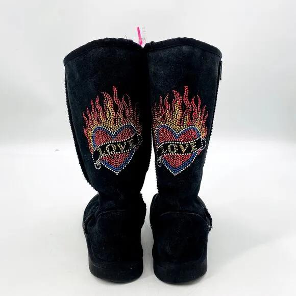 Steve Madden Y2K Bedazzled Love Sherpa lined boots