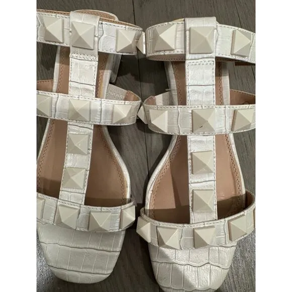 Steven by Steve Madden Hanan Bone Croc Faux Leather Studded Ankle Sandals Size 8