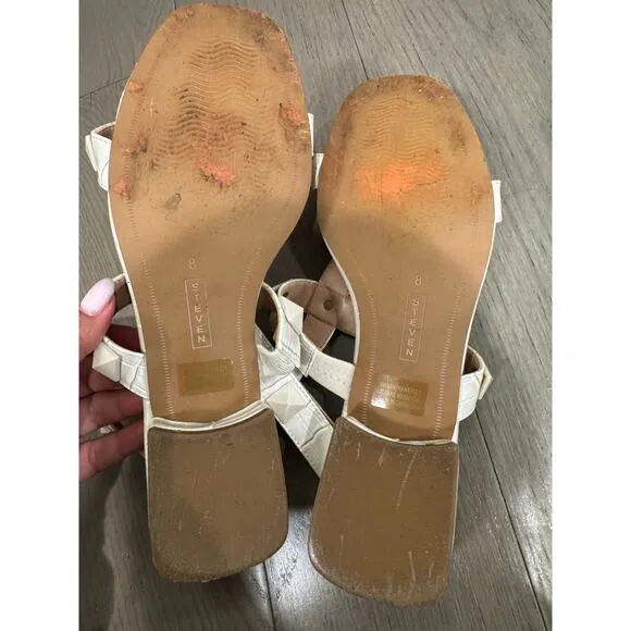 Steven by Steve Madden Hanan Bone Croc Faux Leather Studded Ankle Sandals Size 8