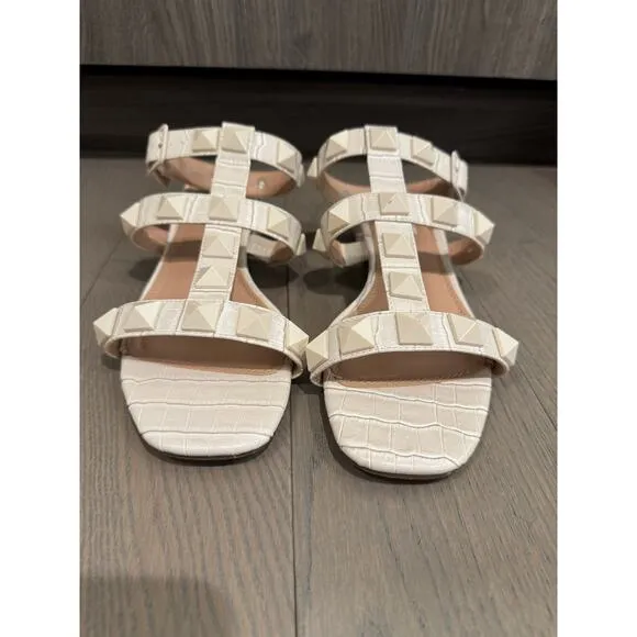 Steven by Steve Madden Hanan Bone Croc Faux Leather Studded Ankle Sandals Size 8