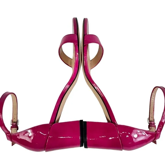 Stewart Weitzman Nudistcurve Patent Leather Block Heel Sandals Women US 7 Pink