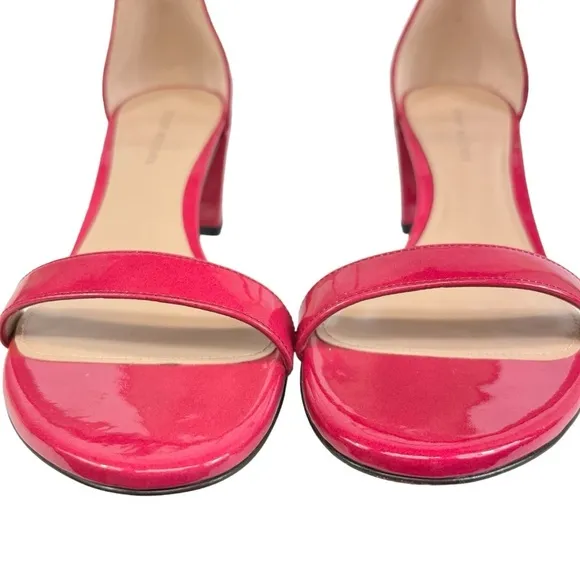Stewart Weitzman Nudistcurve Patent Leather Block Heel Sandals Women US 7 Pink