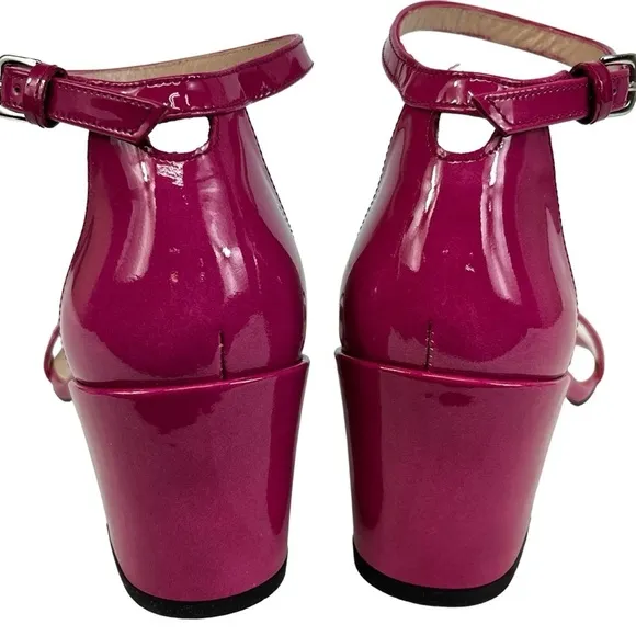 Stewart Weitzman Nudistcurve Patent Leather Block Heel Sandals Women US 7 Pink