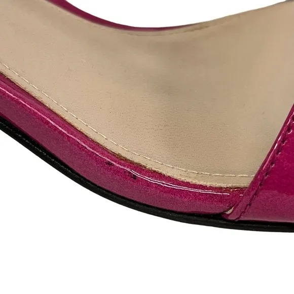 Stewart Weitzman Nudistcurve Patent Leather Block Heel Sandals Women US 7 Pink