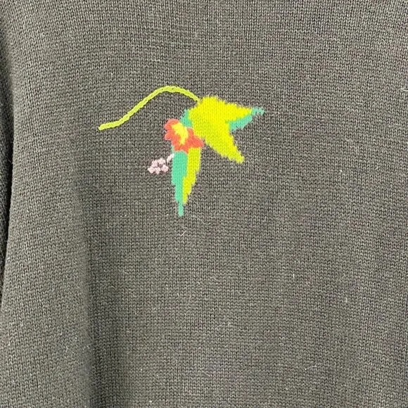 Storybook Knits bird Cockatoo Women's Black Embroidered V-Neck Long Sleeve Cardi