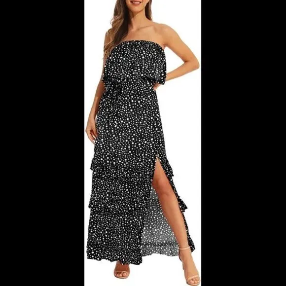 Strapless Ruffle Off Shoulde Maxi Dress