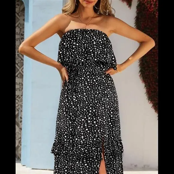 Strapless Ruffle Off Shoulde Maxi Dress