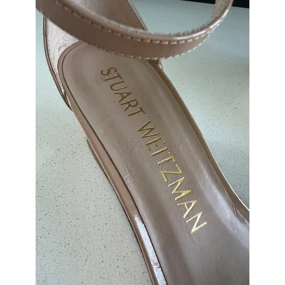 STUART WEITZMAN 50MM Patent-Leather Wedge Sandals size 8.5