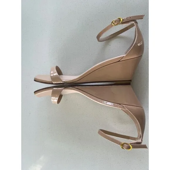 STUART WEITZMAN 50MM Patent-Leather Wedge Sandals size 8.5