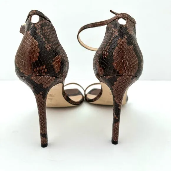 Stuart Weitzman Amelia Brown Snake Print Embossed Leather Sandals Women's 11