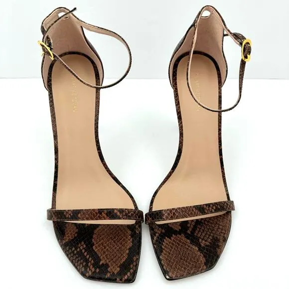 Stuart Weitzman Amelia Brown Snake Print Embossed Leather Sandals Women's 11