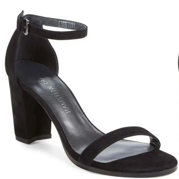 Stuart Weitzman Ankle Strap Block Heel Sandals size 36.5 black Suede