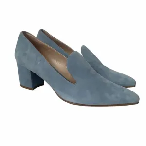 Stuart Weitzman Arkymid Block Heeled Loafers in Jean Suede