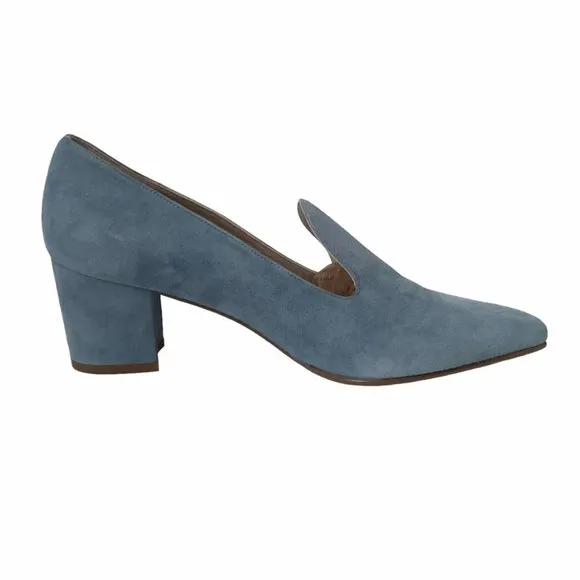 Stuart Weitzman Arkymid Block Heeled Loafers in Jean Suede