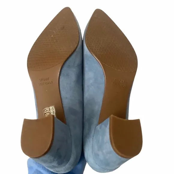 Stuart Weitzman Arkymid Block Heeled Loafers in Jean Suede