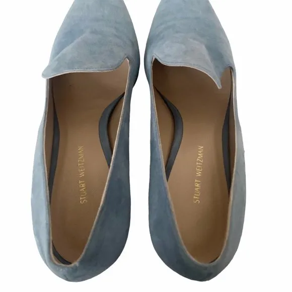 Stuart Weitzman Arkymid Block Heeled Loafers in Jean Suede