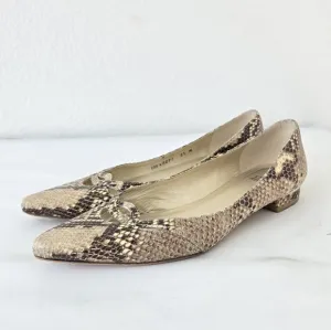 Stuart Weitzman Biege Brown Snakeskin Leather Flats Point Toe Shoes Size 8.5