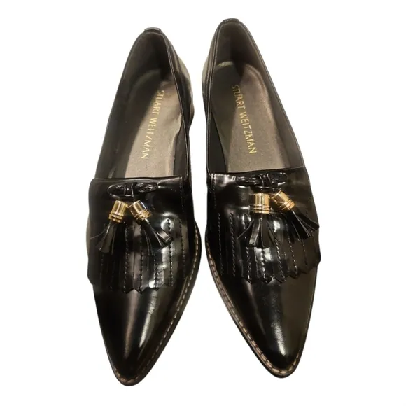 STUART WEITZMAN | Black Patent Leather Pointed Toe Tassel Loafers ~ Size US 6.5
