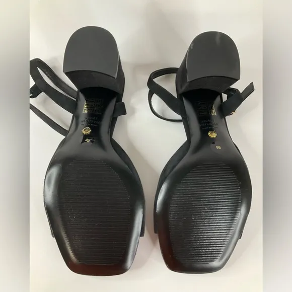 Stuart Weitzman Black Suede Tia 75 Block Sandals
