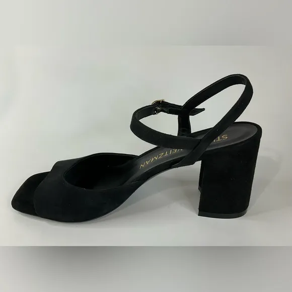 Stuart Weitzman Black Suede Tia 75 Block Sandals