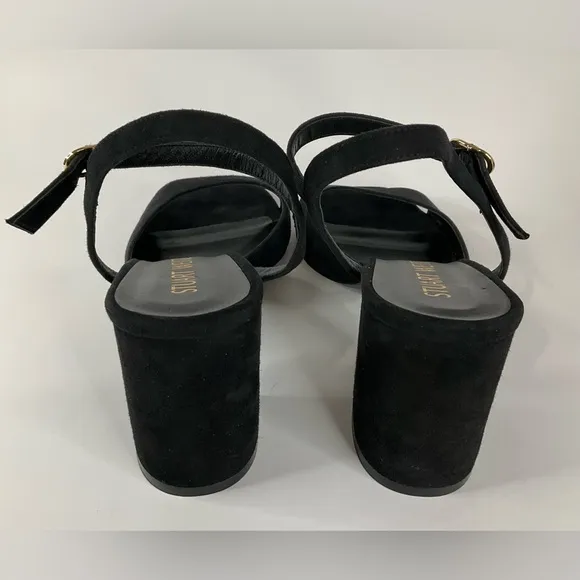 Stuart Weitzman Black Suede Tia 75 Block Sandals